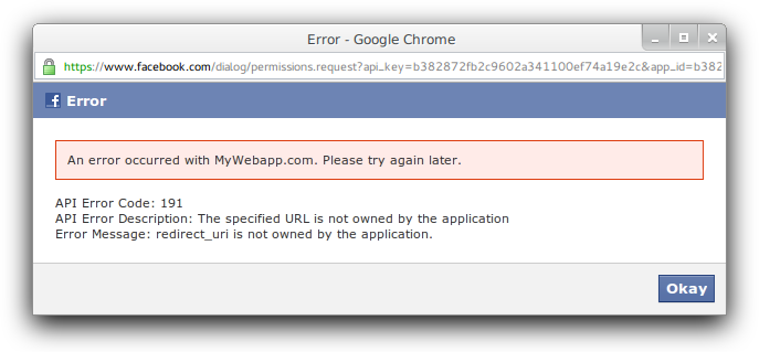 Facebook popup error